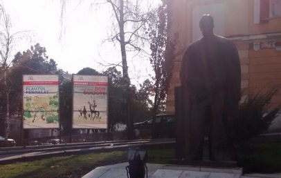 Don Quijote and The Magic Flute, large banners by the National Opera House in Cluj.